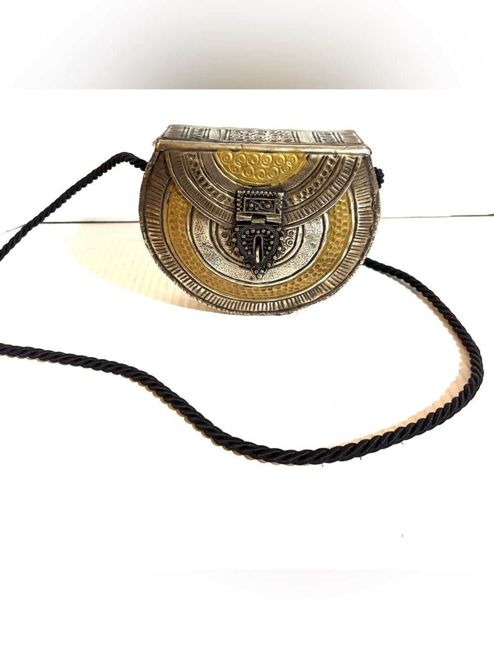 Free people Handcrafted Metallic Gold & Silver Round Crossbody Bag